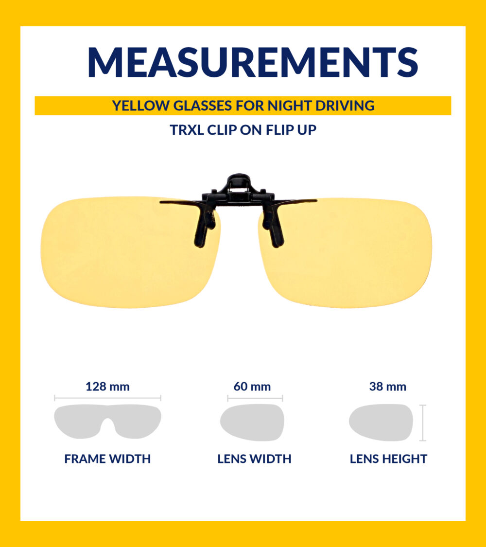 TRXL Large Tru Rectangle Clip On Flip Up Night Driving Glasses