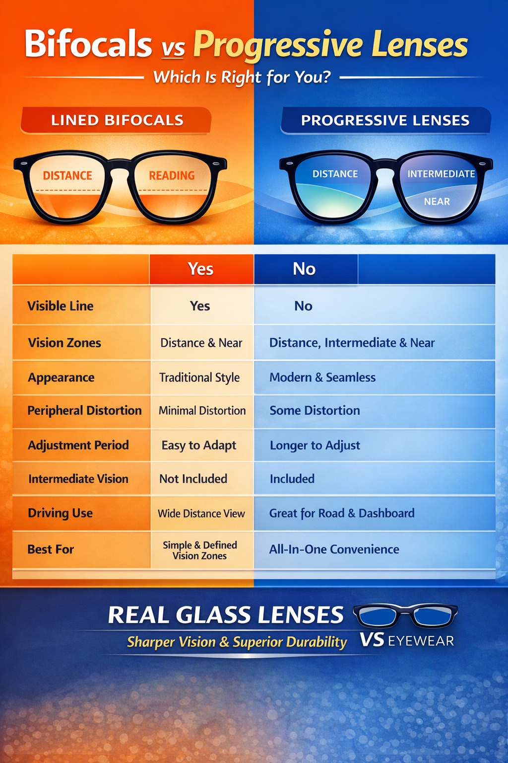 Bifocals vs progressive lenses chart